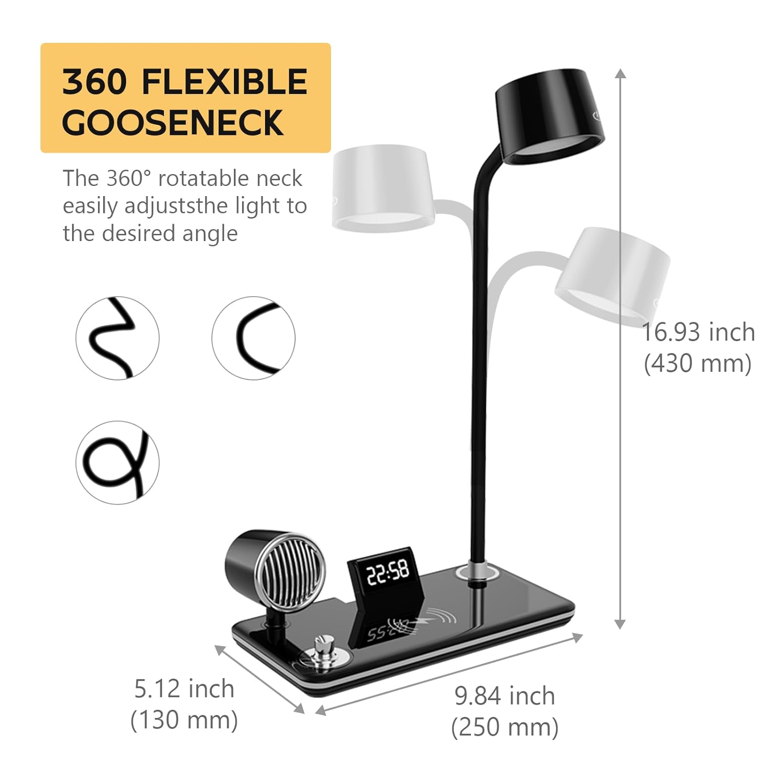 4-in-1 Wireless Charger Touch Switch, All Iphone and Android Model with BT Speaker,digital clock,and 3 Color LED Lamp